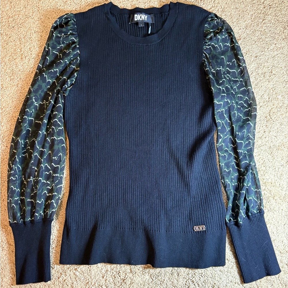 DKNY Black Sweater with Patterned‎ Sleeves